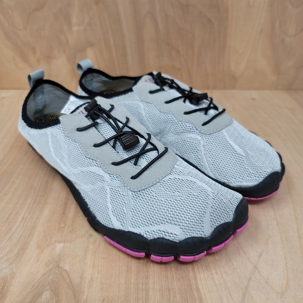 Hiitave Mens Barefoot Sneakers 9.5-10 Water‎ Socks Gray Bungee Lace Shoes 181226